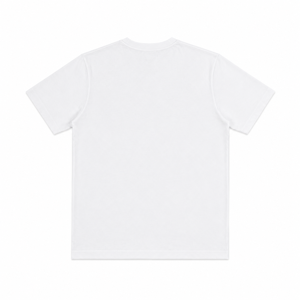 White T-shirt with crew neck and clean back without print.