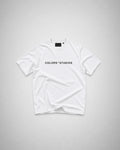 White T-shirt with black COLORS+STUDIOS logo printed across the chest.